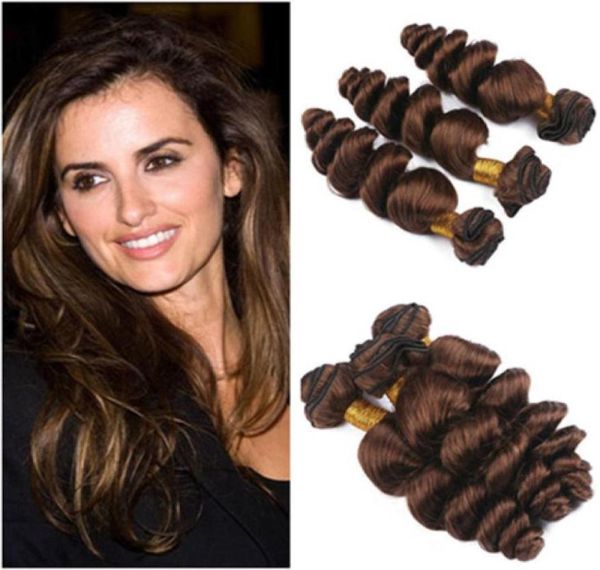 Свободная волна 4 Шоколадная коричневая девственная человеческие волосы 3 пачки сделки с целыми перуанскими коричневыми плетением для волос.