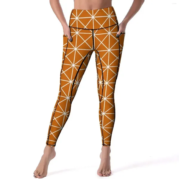 Aktive Hosen Nordic Orange Yoga Stripe Lines Print Work aus Leggings hoher Taille Stretch Sport Retro Design Legging vorhanden