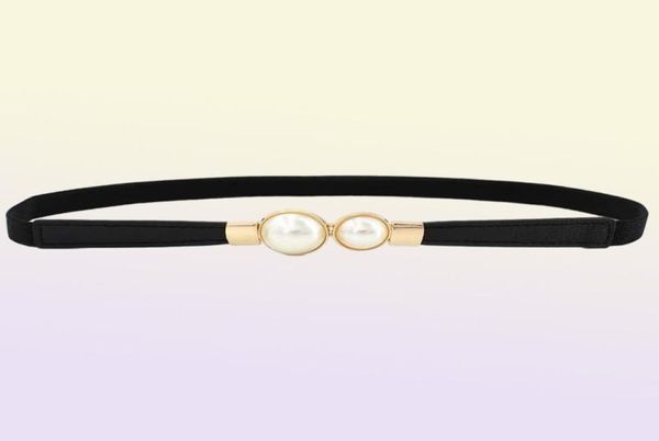 Cintos Mulheres Double Pearl Belt Belt Feminino preto vermelho PU de couro PU Salia de cintura elástica fina feminina Designer de cintura ND2357313959