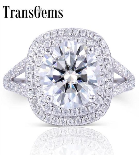TransgeMs Solid 14K 585 Centro de ouro branco 3C Ring de halo duplo de diamante moissanita com detalhes em jóias finas para mulheres Y190612033086364