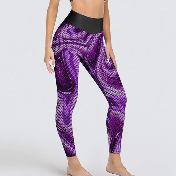 Leggings da donna Stampa in marmo viola Pantaloni da yoga sexy Allenamento liquido Ringivano il gambe sport secco per legins femminile