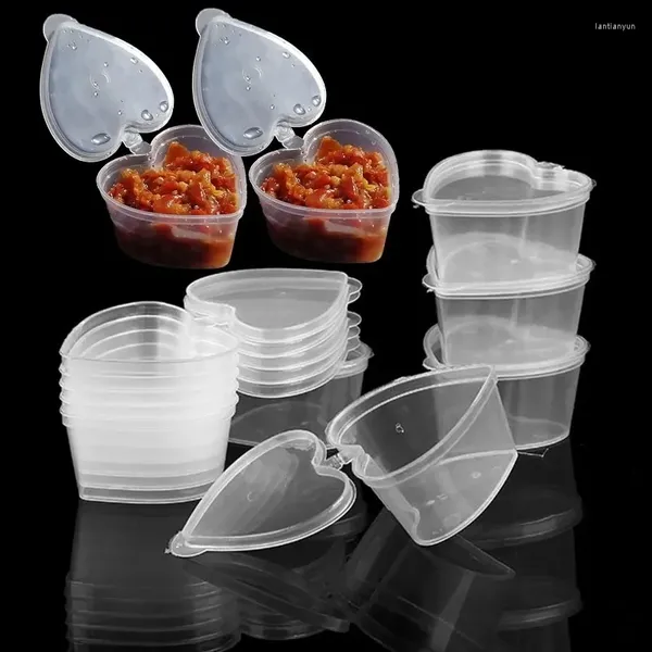 Dince per le miezioni usa e getta 100 pezzi da 45/70 ml di salsa da asporto tazza di imballaggio contenitori vassoio con coperchio in plastica