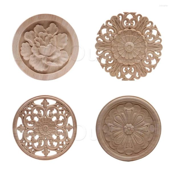 Adesivi per finestre 2 pezzi Flower Squisite intaglio naturale Appliques in legno mobili modanature in legno Accessori non verniciati