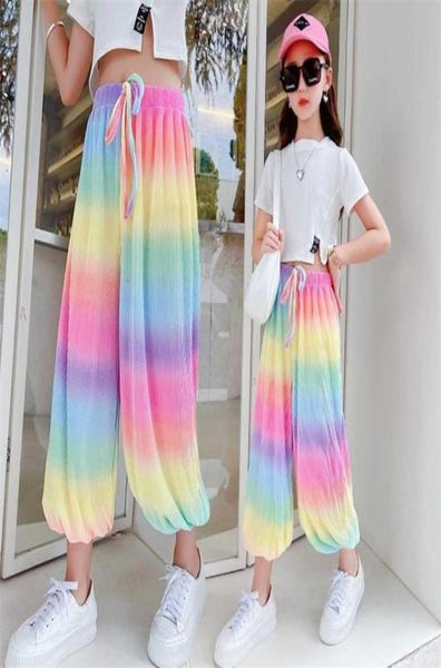 Garotas adolescentes Casual Harem Pants Summer Antimosquito Loose Fashion Rainbow Child Troushers Cool 6 8 10 12 14 anos 2111031463619