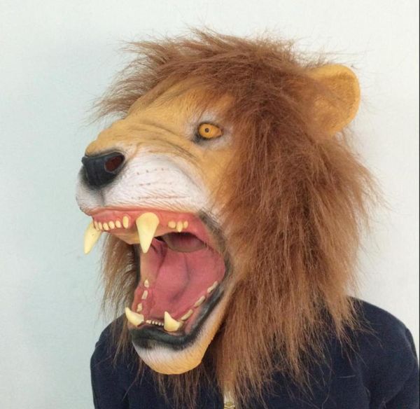 Máscara de látex de leão assustadora máscara de cabeça de animal com Hair Halloween Festas Cosplay Cosplay Costume de Natal Presente 6582045