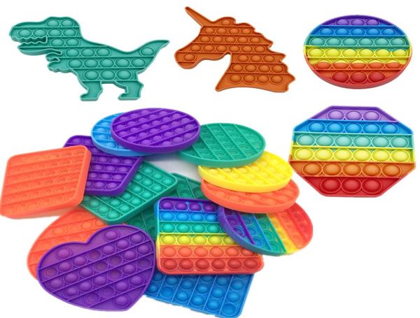 Rainbow Push Bubble Pers sensorisches Spielzeug Ping-Brettspiel Dinosaurier Unicorn Schlüsselbundschlüsselringfinger Puzzle Squeeze-A-Boan Pea pro Stressabbau G325022992968