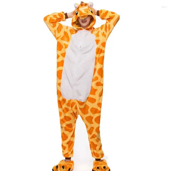 Heimkleidung 2024 Halloween Erwachsener Animpyjama Sets Cartoon Nachtwäsche Frauen Flanell Tier Giraffe Winter Warm Kapuze