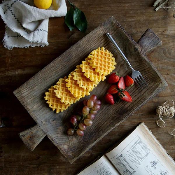 Пластины Nordic ins vintage Сделайте старый деревянный поднос японский фруктовый завтрак для прямоугольной ручки