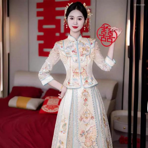 Этническая одежда за рубежом китайское свадебное платье невесты Slim Cheongsam в стиле брак