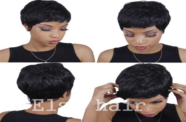 Menschliches echtes Haar kurzer Pixie geschnittener Peruaner Vollmaschine Glueless Keine Spitze Front African American Bob Wigs8668319