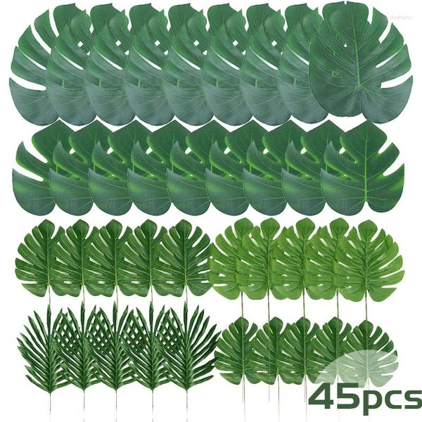 Parti Dekorasyonu 45pcs Yapay Palmiye Hawaii Luau Bebek Duş Düğün Doğum Günü Süslemeleri için Yeşil Tropikal Sahte