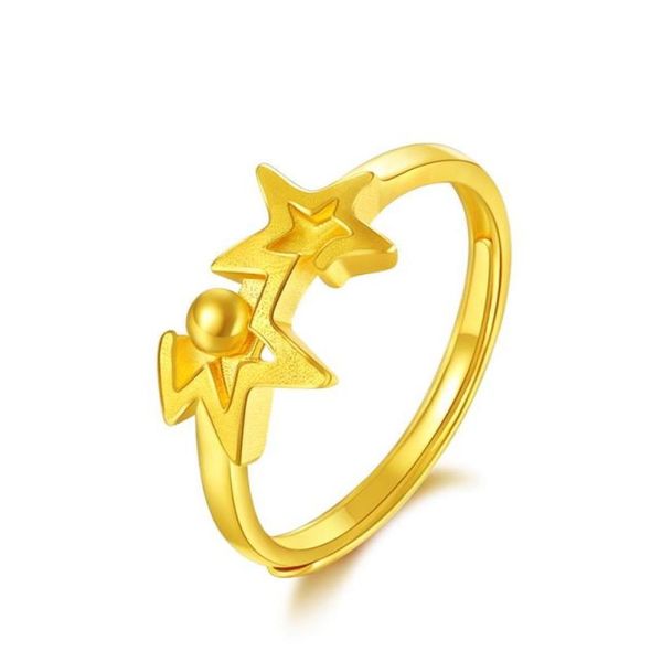 Anéis de casamento puro 24k Anel de ouro amarelo Mulheres 999 Estrela 362G04666984