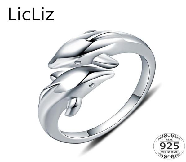 Licliz Real 925 Sterling Silver Animal Anéis para mulheres Ring Dolphin Ring Plain Plain Aberto Ajustável Anéis Anilos Mujer LR0409 S8451985