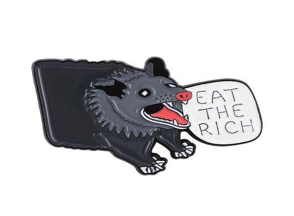 Opossum Emaille Pins Custom Eat the Rich Broschen Revers -Abzeichen Animal Fun Quotes Schmuck kreatives Geschenk für Kinder Freunde6674352