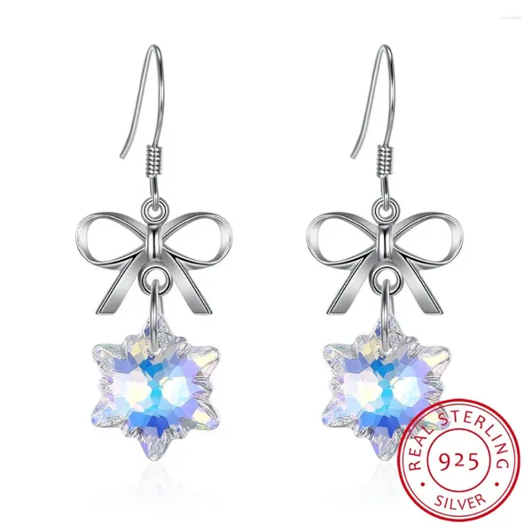 Orecchini a pennella cristalli di lusso con goccia di fiocchi di neve per donne regalo di Natale Pure 925 gioielli sottili in argento sterling