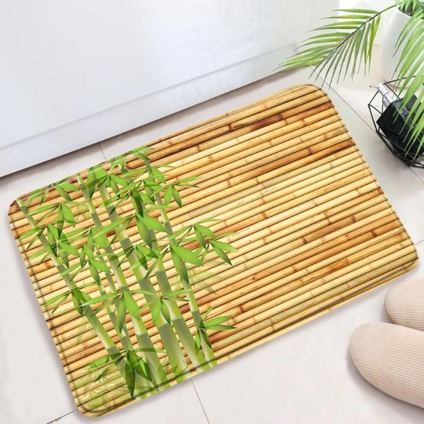 Tapetes de banho verdes de bambu de bambu verde tapete de porta étnica banheiro tapete de tapete de cozinha decoração de produtos de decoração
