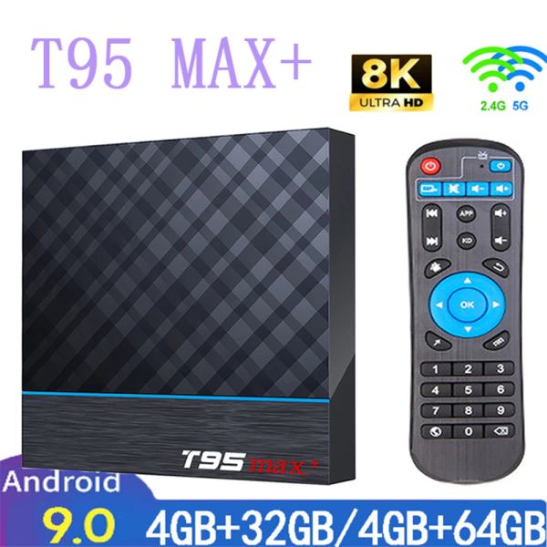 Caixa de TV Smart Box T95 Max Plus Amlogic S905X3 Android 9.0 4G RAM 64G ROM 2.4G/5G DUAL WIFI BT4.0 USB 3.0 HDR 8K 3d Set Top Box Caixa superior