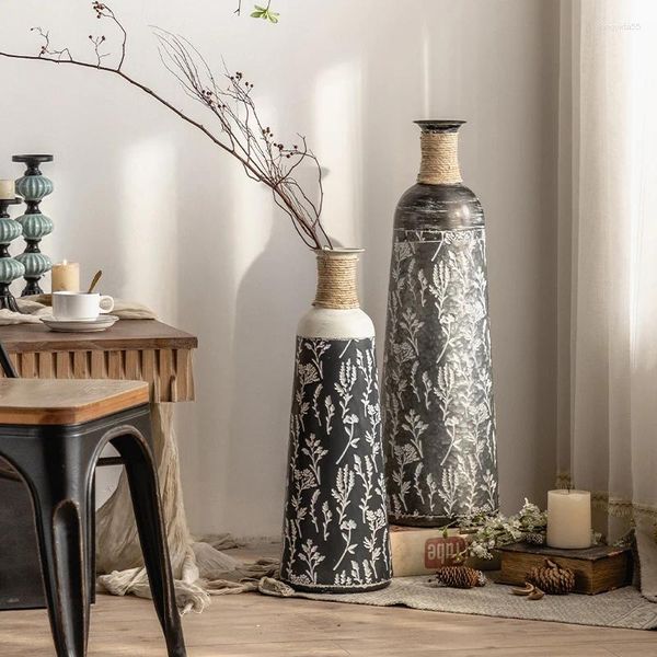 Vasi French Retro Floor Vase Decorazioni artigianato di ferro cinese Shop floreale Indirizzo soggiorno Disposizione seccata
