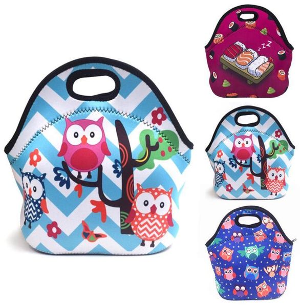 Nuova borsa per il pranzo in neoprene per donne borse da pranzo a base di gufo borse da picnic con tavolette tasca per bambini snack per donne bambini C01254623078