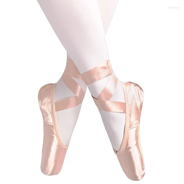 Dans Ayakkabıları 2024 Yetişkin Çocuk Balesi Pointe Çıplak/Siyah/Kırmızı Satin Kız Kadınlar Profesyonel Şeritli Silikon Toe Pad