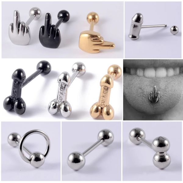 1pc 316L Acciaio in acciaio Middle Finger Gesture Ballinge Bottente Piercing Punk Body Jewelry 16x16x5mm 240409