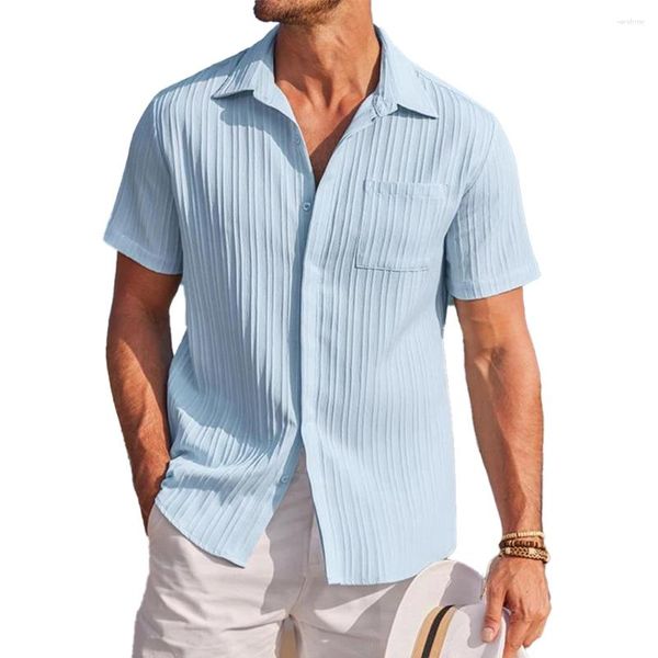 Herren lässige Hemden mit Hemd täglich Feiertag Polyester reguläre Kurzarm Sommer T Beach Bluse Button bequem universell