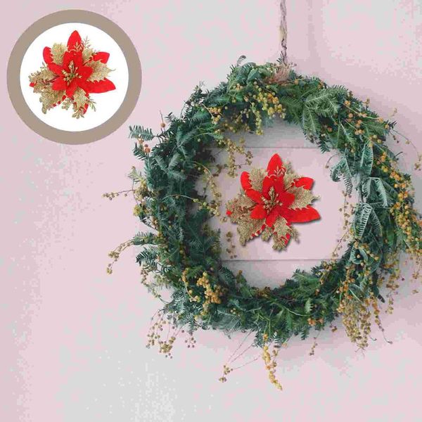 Flores decorativas 10 PCs Decoração de Natal Xmas Garland Fake Simulou Simuled Wedding Things Golden Pink Wreath Wreath Artificial Tree Year's