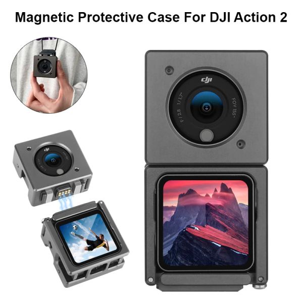 Caixa magnética de metal de câmeras para DJI Ação 2 Câmera Câmera de alumínio Cobertura de proteção para DJI Action2 Acessórios para câmera esportiva