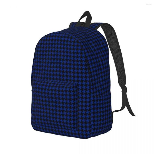 Backpack Houndstooth Print Boy Black and Blue Grande Mochilas Poliéster Sacos de Escola Estiling Rucksack Rucksack