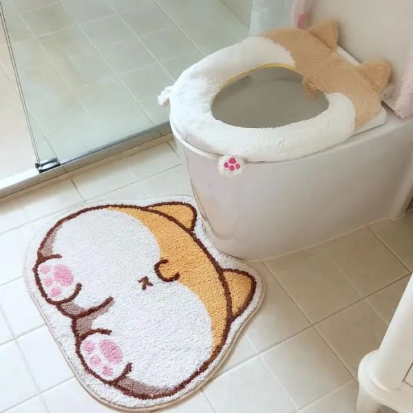 Animali Cartoon Sleep Doge Dog Dog Anime Bagliette Pelite Coperchio sedile del sedile del sedile WC Set di portiere da bagno