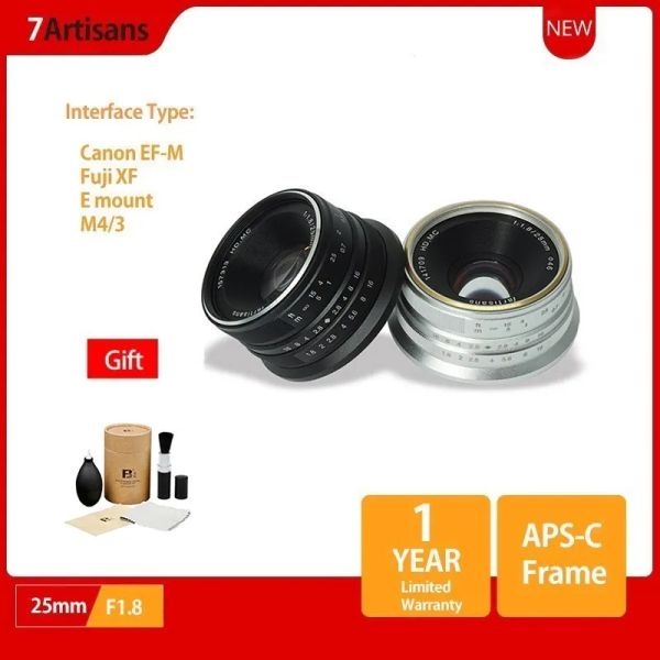 Acessórios 7Artisans 25mm F1.8 Lente Prime para Sony E Mount/Fujifilm/Canon Eosm Micro Micro 4/3 Câmeras A7 A7II A7R Frete grátis
