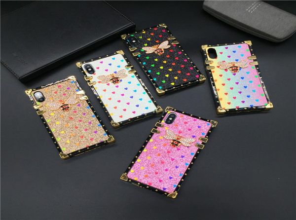 Fashion Bling Love Heart Bee Cover Square Telefy Case per Samsung Nota 20 Ultra Note10 9 S20 S10 S9 Plus J4 J6 A10 A30 A30 A40 A50 A701588559