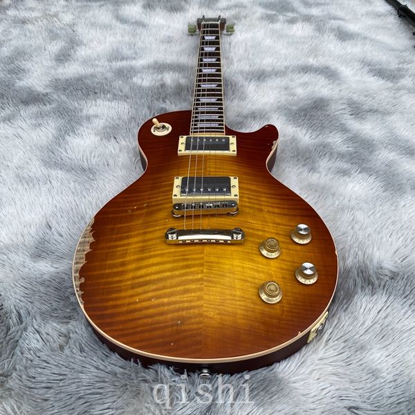 In stock Shop Custom Gary Moore Peter Green Flame Maple Top Relic Guitar Tribute Electric Guita