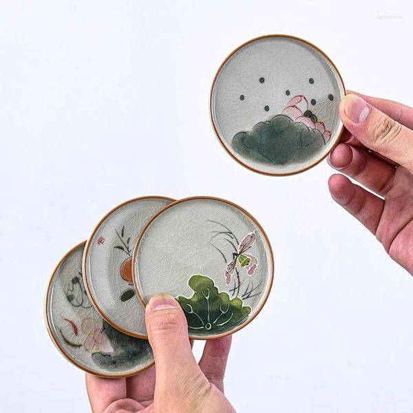 Tee Tabletts handbemalte Ge-Kiln-Tasse Matte Haushalt Chinesisch Vintage Anti-Skalding-Keramikisolierung Zeremonie Accessoires