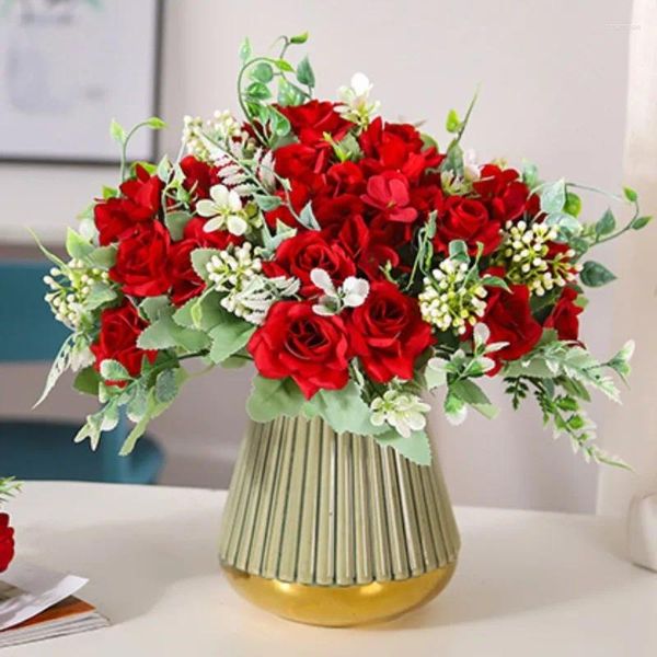 Декоративные цветы 1bunch Artificial Roses Bouquet Eucalyptus Fake Flower Wedding Свадебный стол