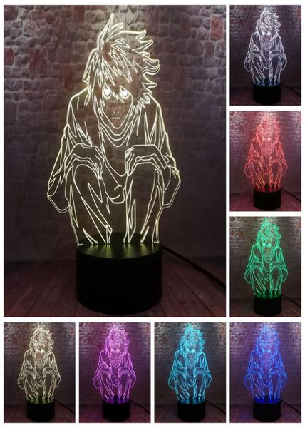 Falsh 3d Illusion LED LAMP 7 Farben Änderung Nachtlicht Japan Manga Model Todesnotiz L Anime -Figur Spielzeug 2012029756598