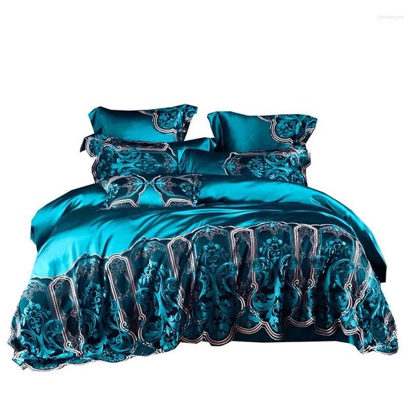 Set di biancheria da letto intaglio di fascia alta in stile Lux in pizzo Tutte le lenzuola di cotone Pure LETTER COPERCHI