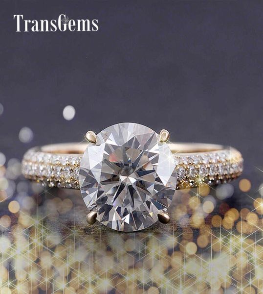 TransGems Center 4CT Moissanit Diamant -Verlobungsring Gold für Frauen 14K 585 Gelbgold 10 mm Durchmesser f Farbe Moissanit Y190611988968