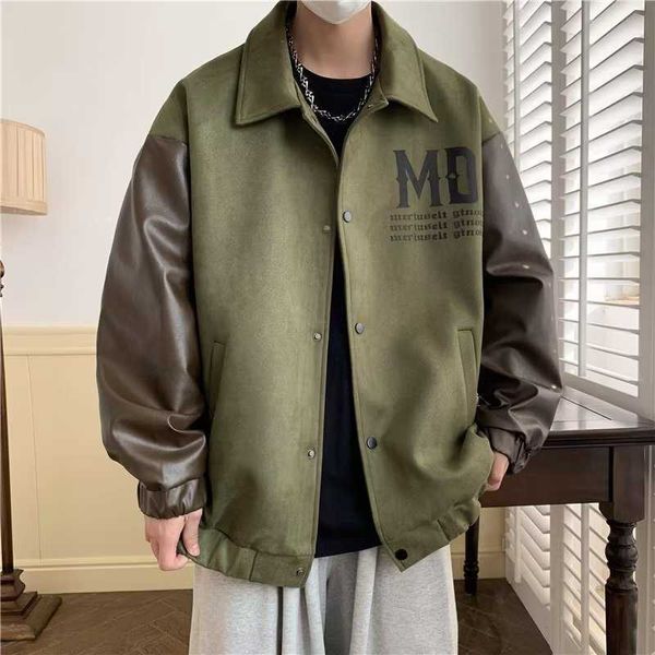 Wildledermantel Herren und Frauenkreuz-China-Chic-Marke Revers Jacke American High Street gesteppt Motorrad Baseball