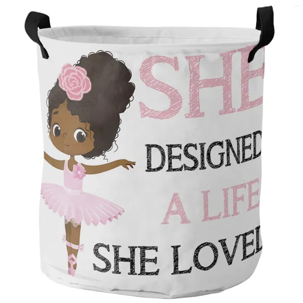 Sacchetti per lavanderia rosa afro piccola ballerina cesto pieghevole cesto di grande capacità di abbigliamento impermeabile organizzatore giocattolo giocattolo per bambini