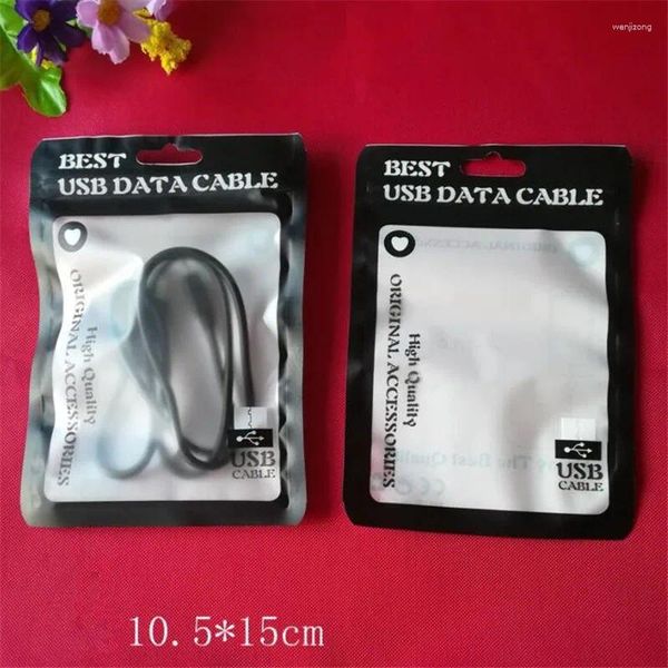 Bolsas de armazenamento 100pcs / lote acessórios para celular Bag Data Cabo / carregador USB Hang Hole Hole Plástico Matte Clear Packaging bolsas de embalagem