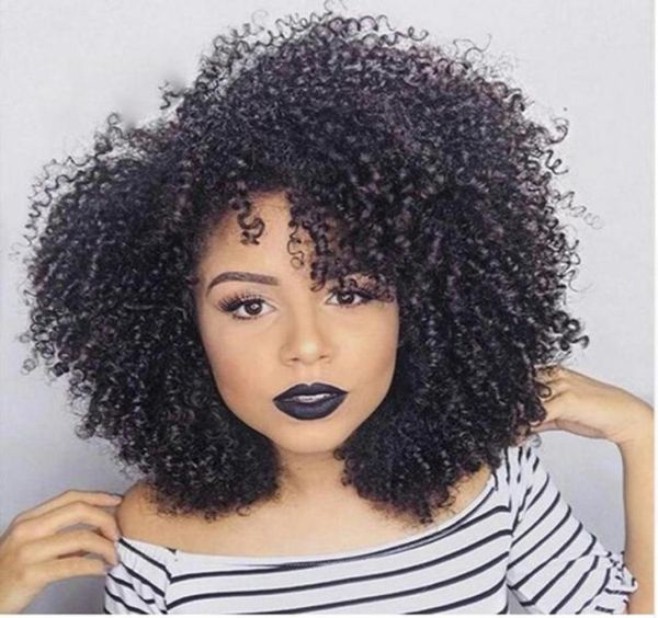 Mode schöne brasilianische Haare Afrikaner Ameri Kurzer Afro Kinky Curly Full Perücken Simulation menschliches Haar Kinky Curly Perücke mit Pony In1027142