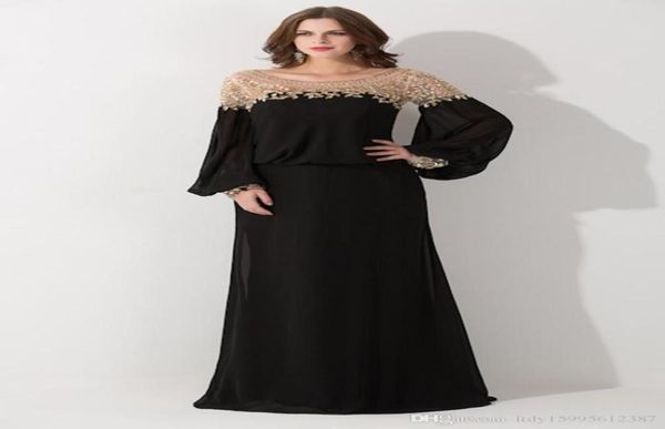 Neue Long -Sleeve -Pailletten -Chiffon -formale Partykleider Vestido de Festa Black Lose Scoop Neck Dubai Kaftan Abendkleider 4931376