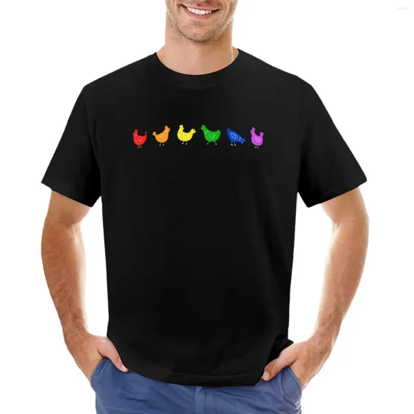 Tanques masculinos tops lgbtqia orgulho fazendeiro galinhas arco-íris camiseta de ilustração