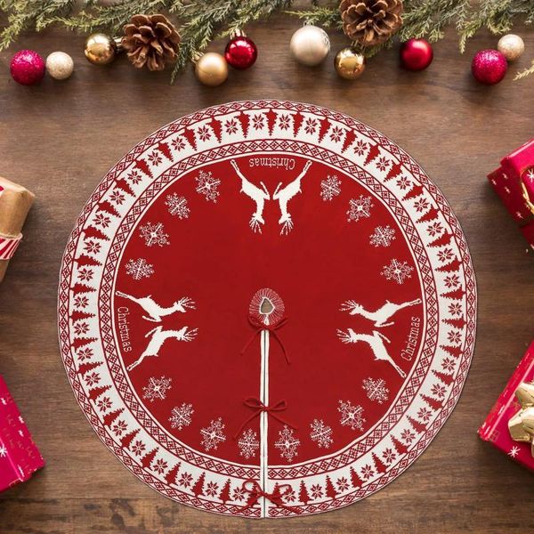 Decorazione per feste obrid natalizia per alberi indoor gonna da 48 pollici di Natale rustico con renna rossa a fiocronaio di neve per arredamento per la casa