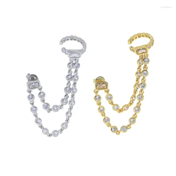 Brincos de balanço 1pc Piercing Double Tassel Chain Mini CZ Brincho de brejão Bling Tennis Clipe de jóias femininas de moda de moda