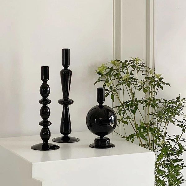 Porta di vetro di candele per decorazioni per la casa decorativa rustica graziosa piccola vaso nero fiore idroponico
