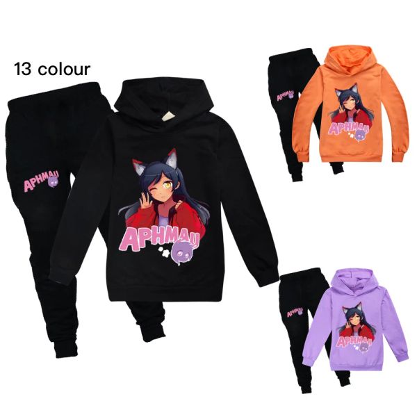 Pantaloni Aphmau New Kids Clothes Boys Boys Autunno con cappuccio pantaloni da camicia per bambina set di adolescenti adolescenti carini set di magliette per bambini