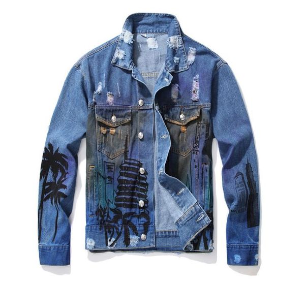 New Men039s Male casual casual coco de coco jeans jeak jacket hole de moda ripped jeawing letras