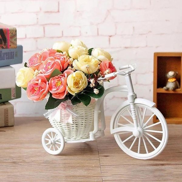 Vasos White Tricycle em forma de cesta de flores Decoração de casamento Plástico Design Pote Storage Party Home